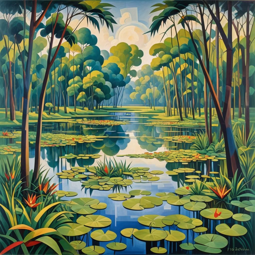 Cubist Bayou Wetland at Noon