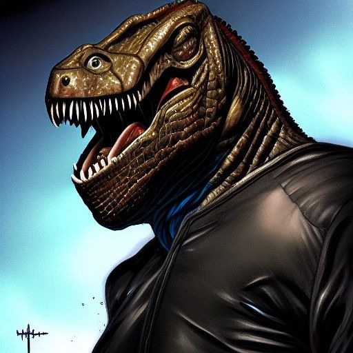 Humanoid Lizard Portrait in Comic Book Style
