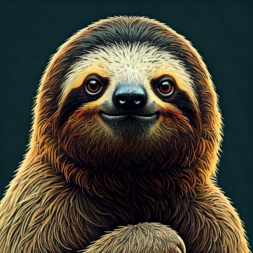 Pointillist Sloth Eats: Award-Winning Art