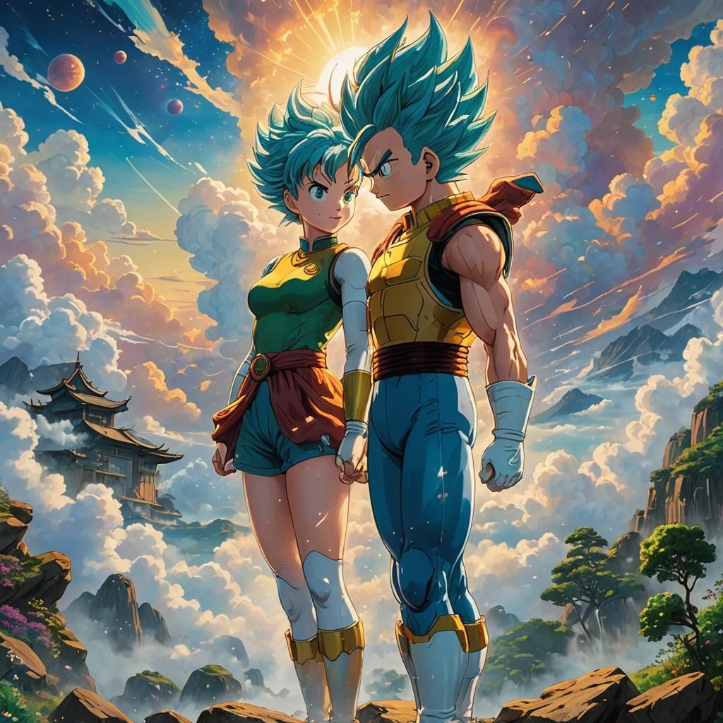 Ink draw of Vegeta and Bulma by akira toriyama