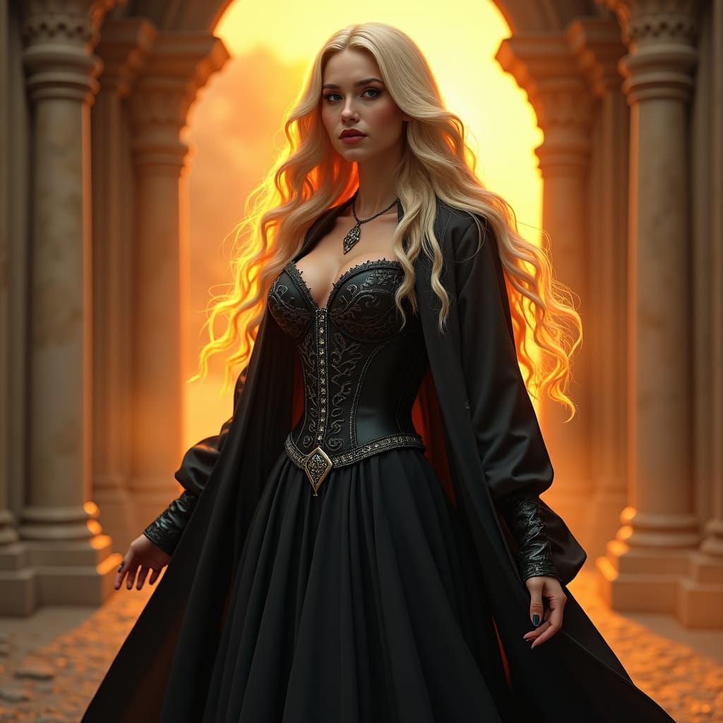 Powerful Blonde Sorceress in Dark Fantasy Style