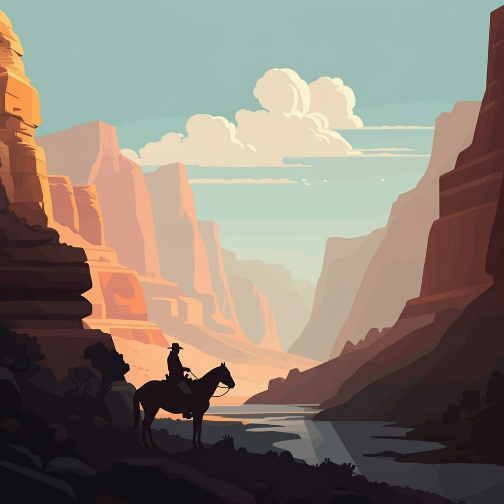 Minimalist Grand Canyon Landscape with Cowboy