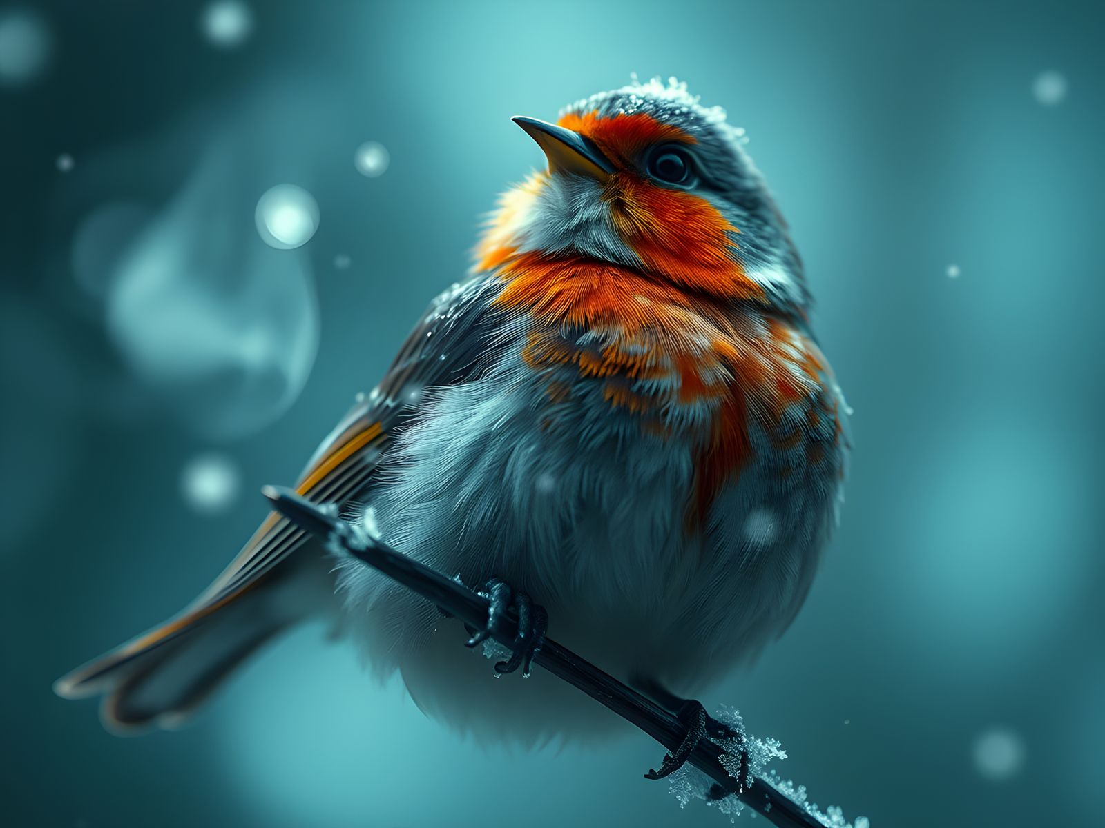 Songbird Singing in Freezing Frost Smoke