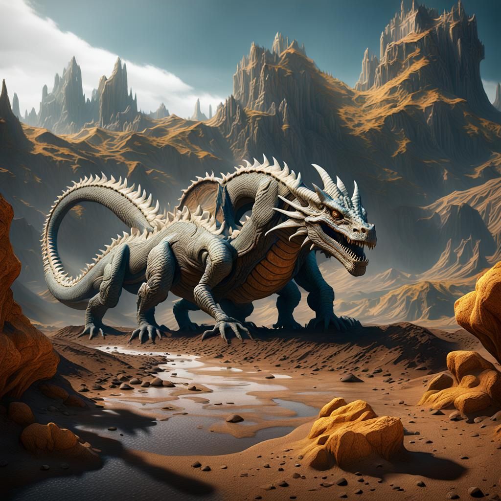 Dragon Fossil Embedded: Detailed Fantasy Art