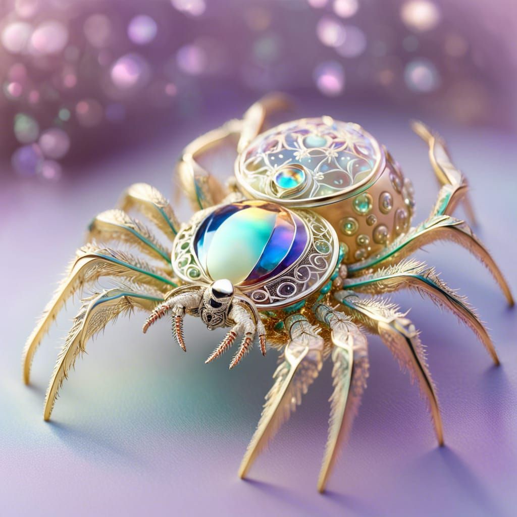 Shimmering Dew-Laden Spider in Hyperdetailed Fractal Design