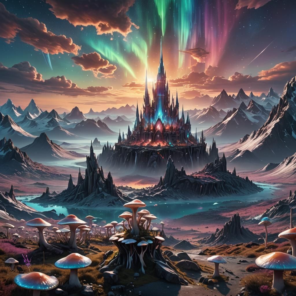 Alien World Landscape with Crystal Spires