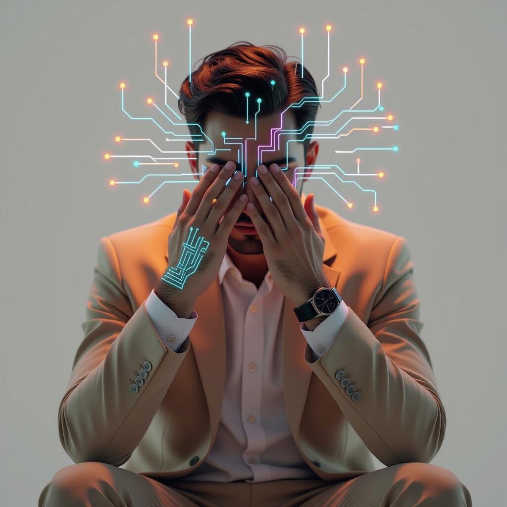 Cyberpunk Man with Glowing Neon Circuits