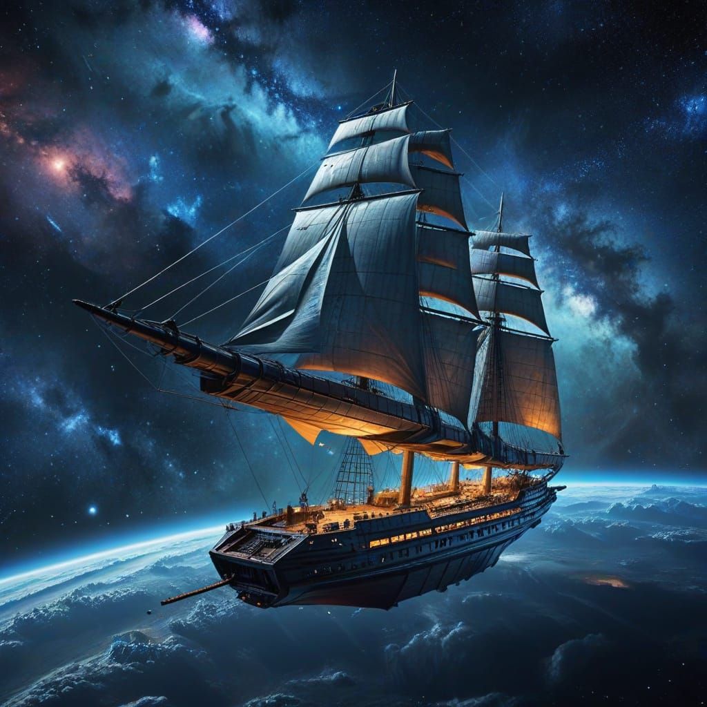 Galactic Sailing Ship Exploring Deep Space