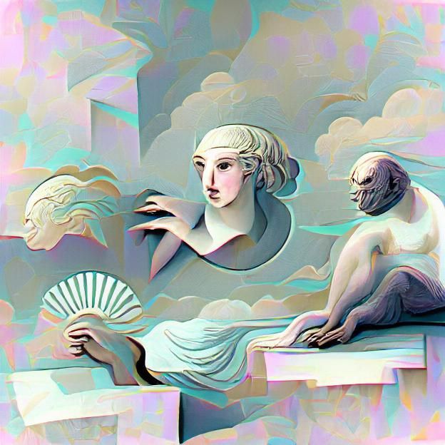 Seapunk Art Deco Digital Illustration in Pale Hues
