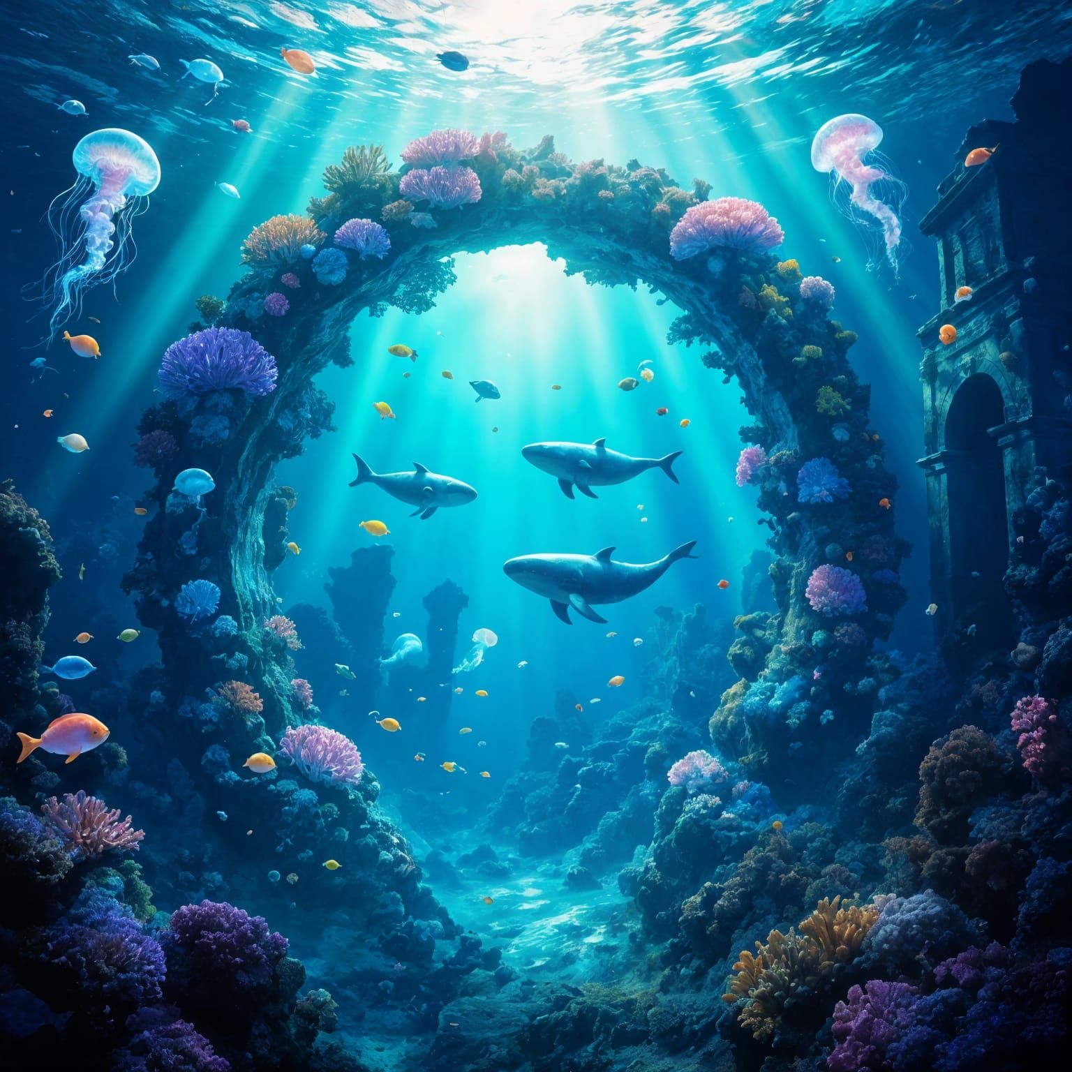 Bioluminescent Coral Portal to Atlantis Underwater City