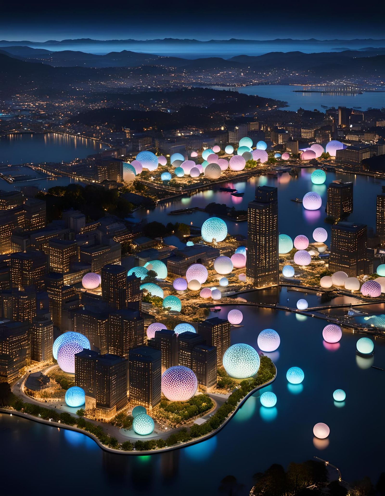 Glowing City at Night: Digital Art Inspired by Murakami