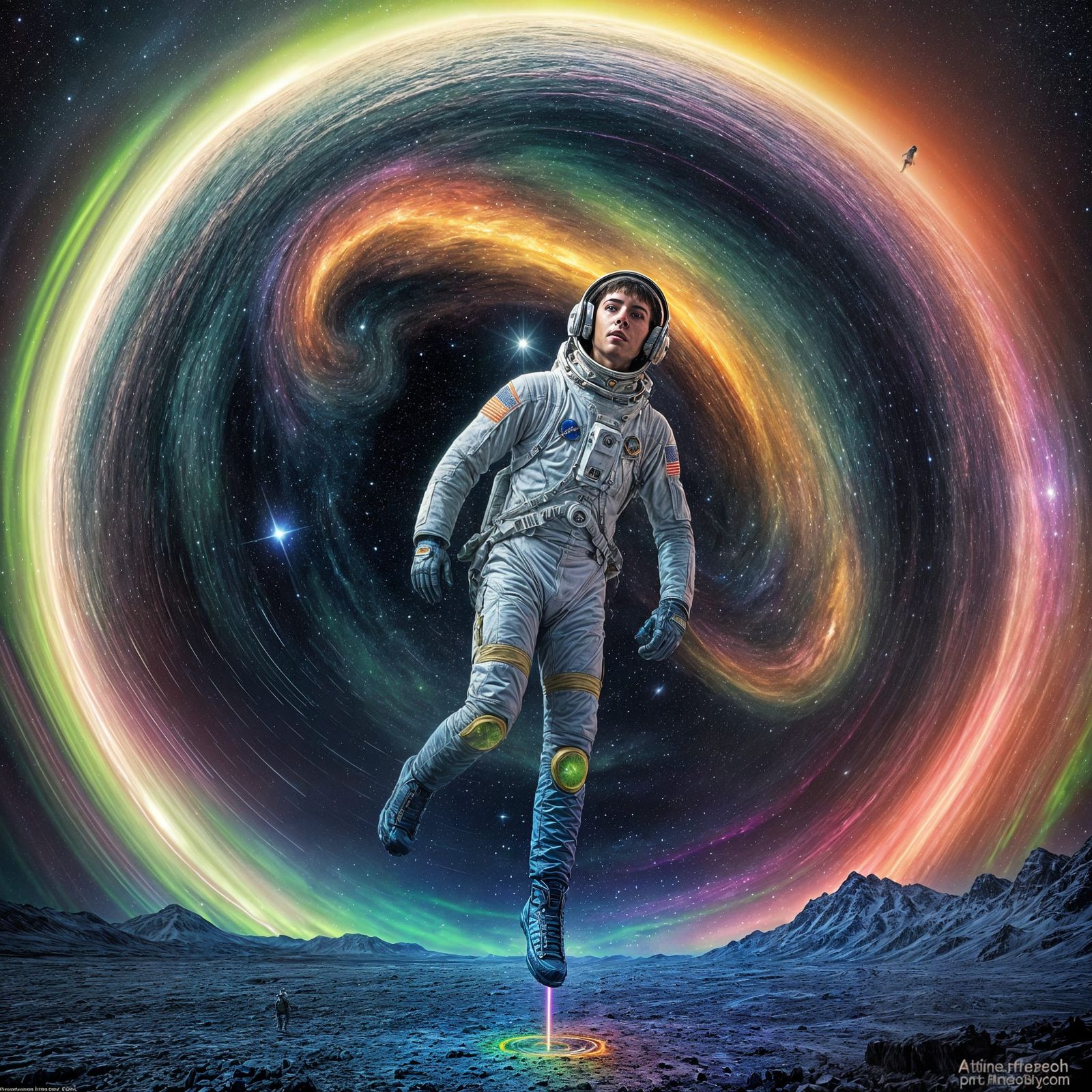 Astronaut Gazing at Cosmic Aurora in Impressionistic Style