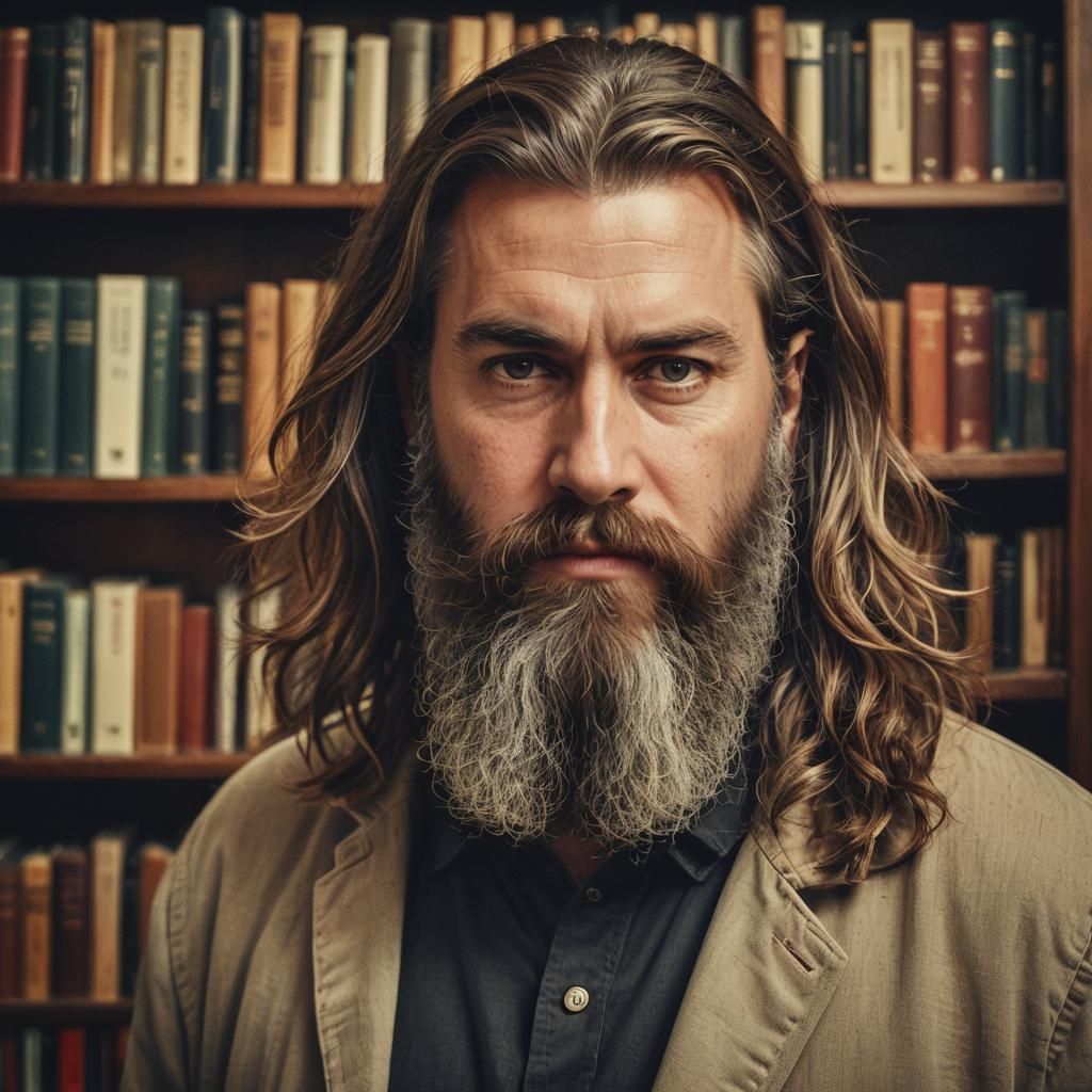 Detailed Portrait of Bearded Man in Studio Lighting