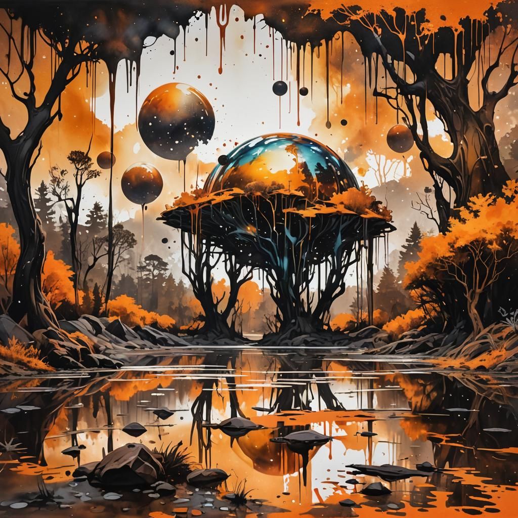 Alien Woodland Double Exposure in Graffiti Art Style