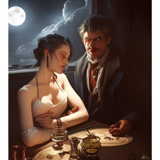 Vampires Sharing Blood in Art Nouveau Style