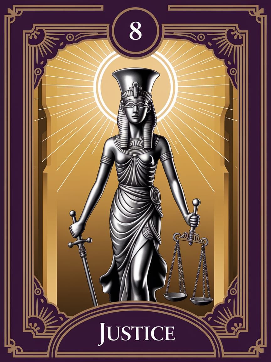 Ornate Tarot Card: Egyptian Justice Goddess
