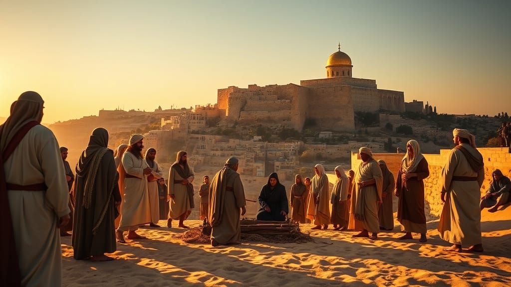 Ancient Hebrew Community Gathered in Jerusalem at Sunset