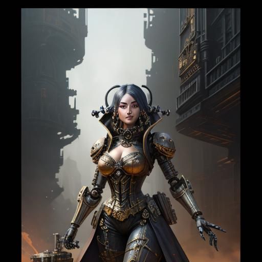 Steampunk Robot Woman Automata in Detailed Matte Painting