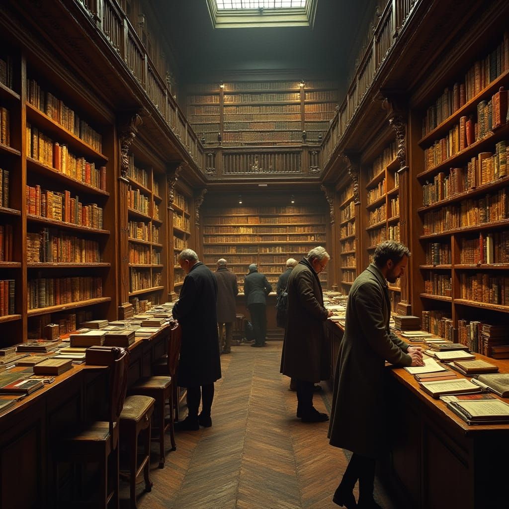 Vintage Library Scene with Readers