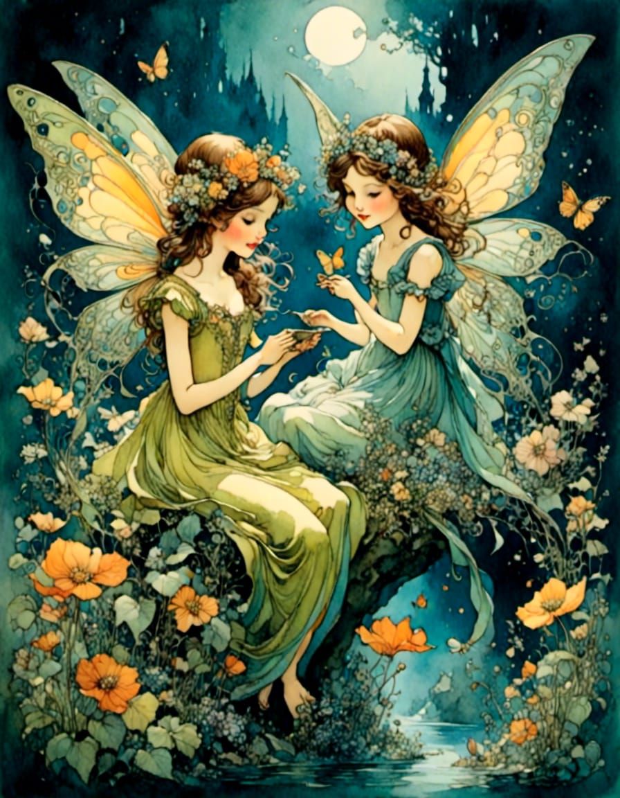Fairy Girlfriends in Romantic Watercolor Style