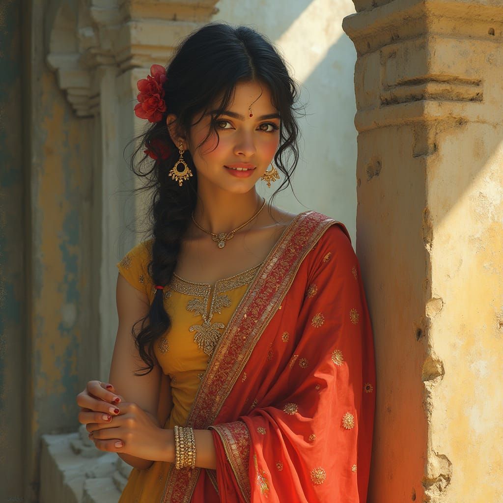 Surreal Portrait of a Young Woman in Traditional Pakistani A...