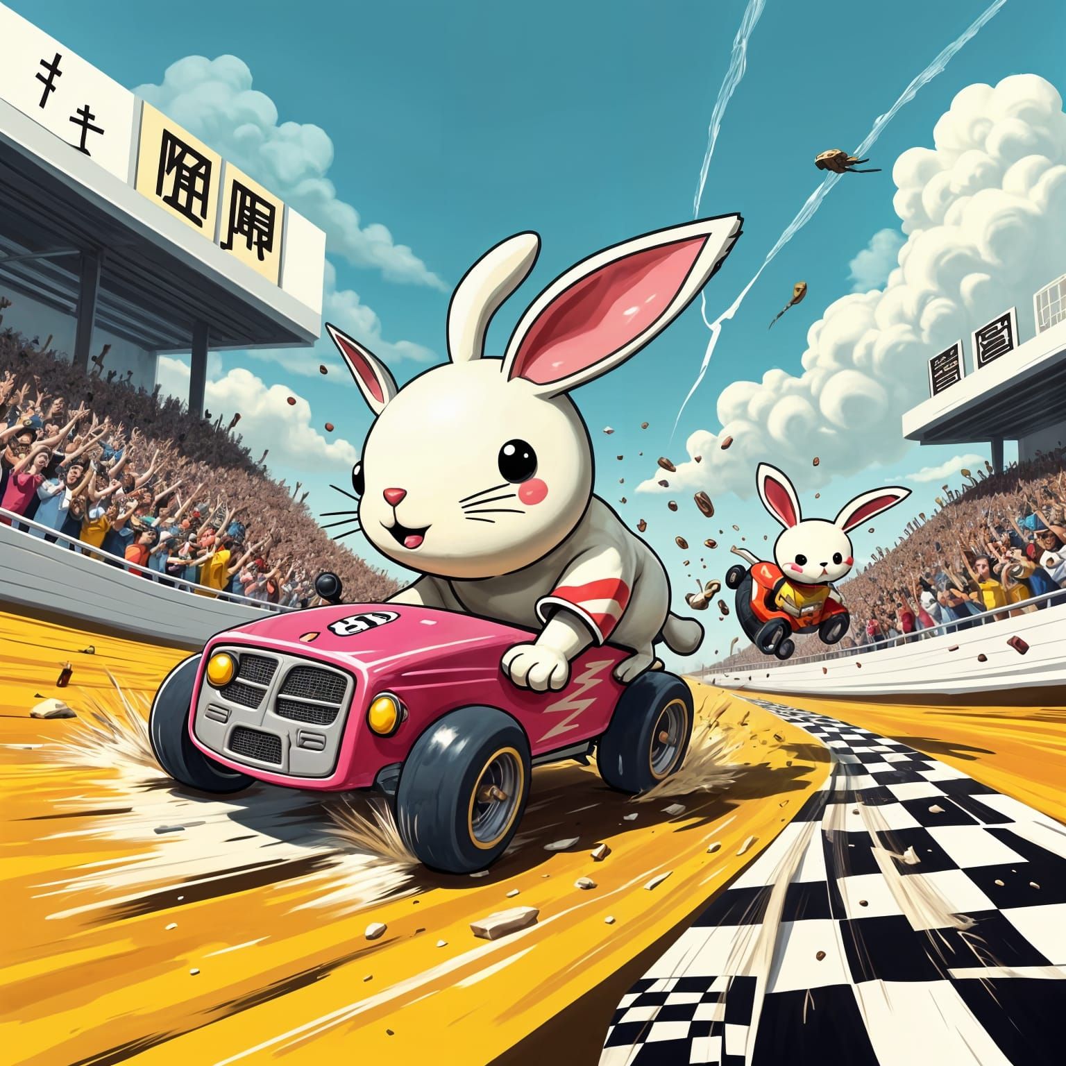 Vibrant Bunny Racers in Pop Art NASCAR Style