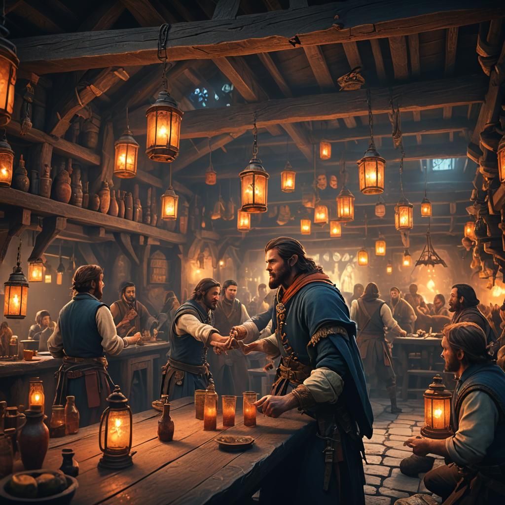 Mystical Tavern Brawl in Matte Painting Style
