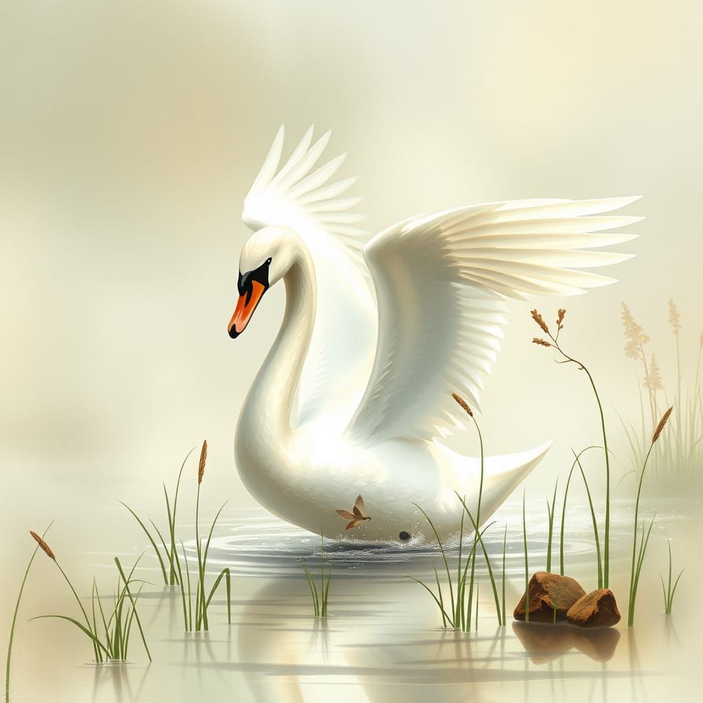 Beguiling Watercolor Swan Takes Flight