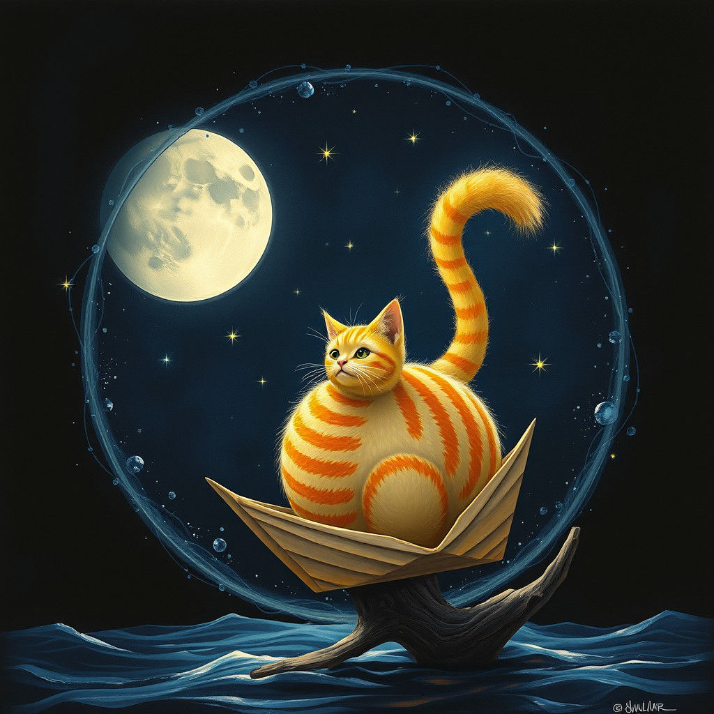 Dreamlike Ocean Scene with Boy and Paper Boat