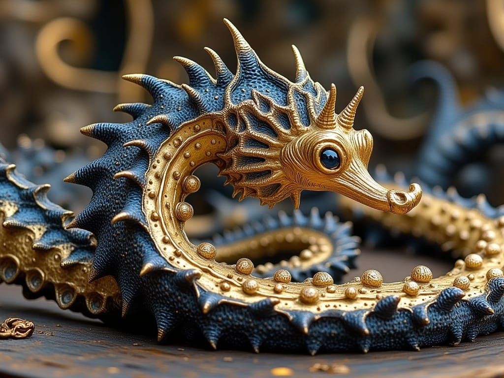 Hyperrealistic Seahorse Ouroboros with Fractal Details