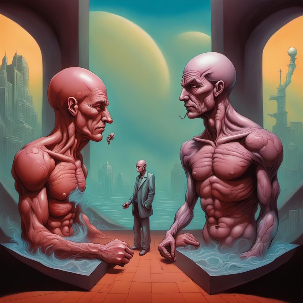 Surreal Fight Club Confrontation in Moebius Airbrush Art