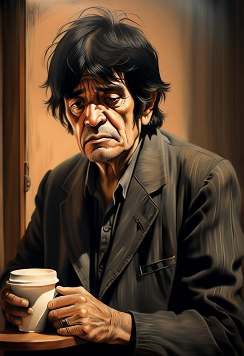 Man in Cafe in Deep Shadow, Soft Light