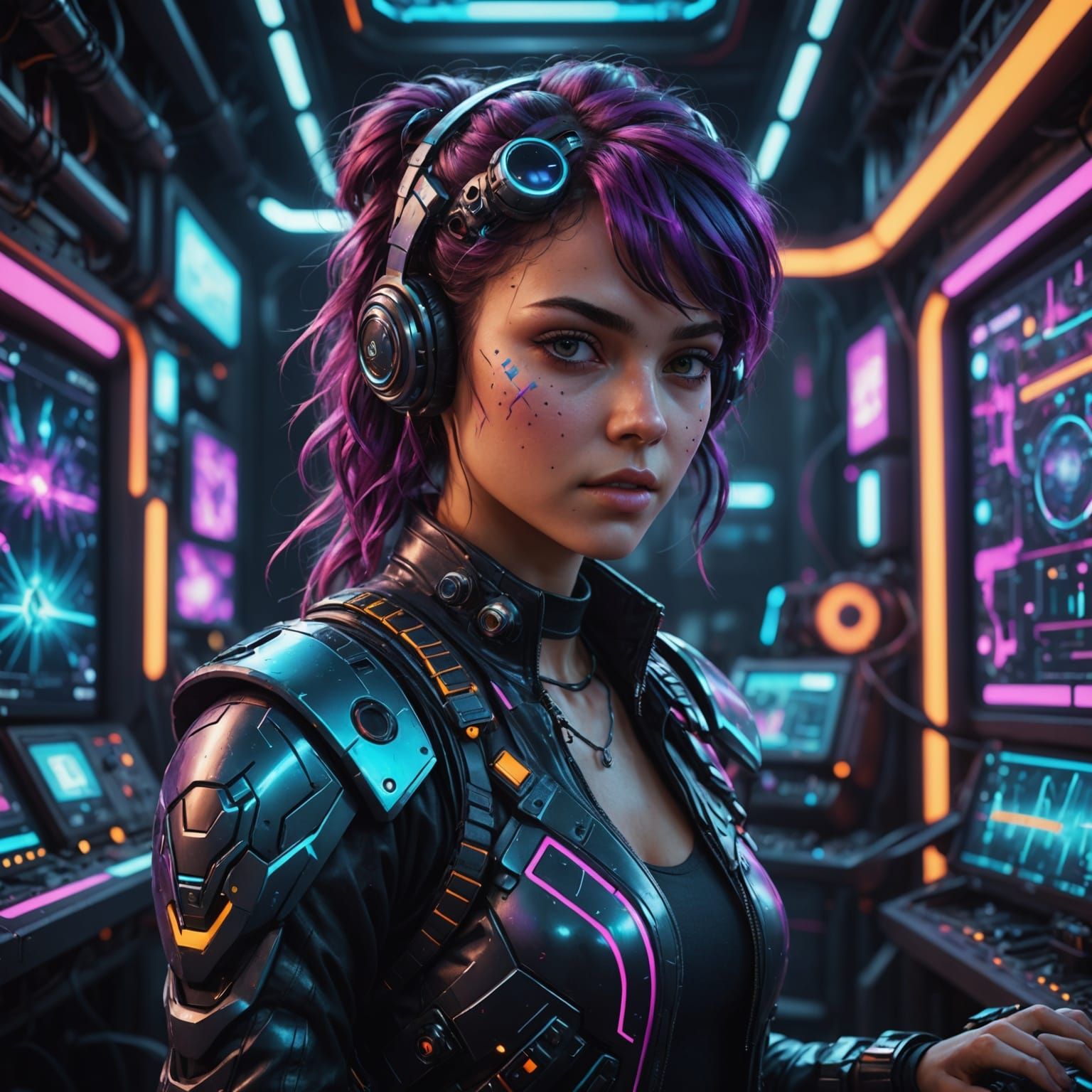 Vibrant Fantasy Synth Goddess in Intricate Detail