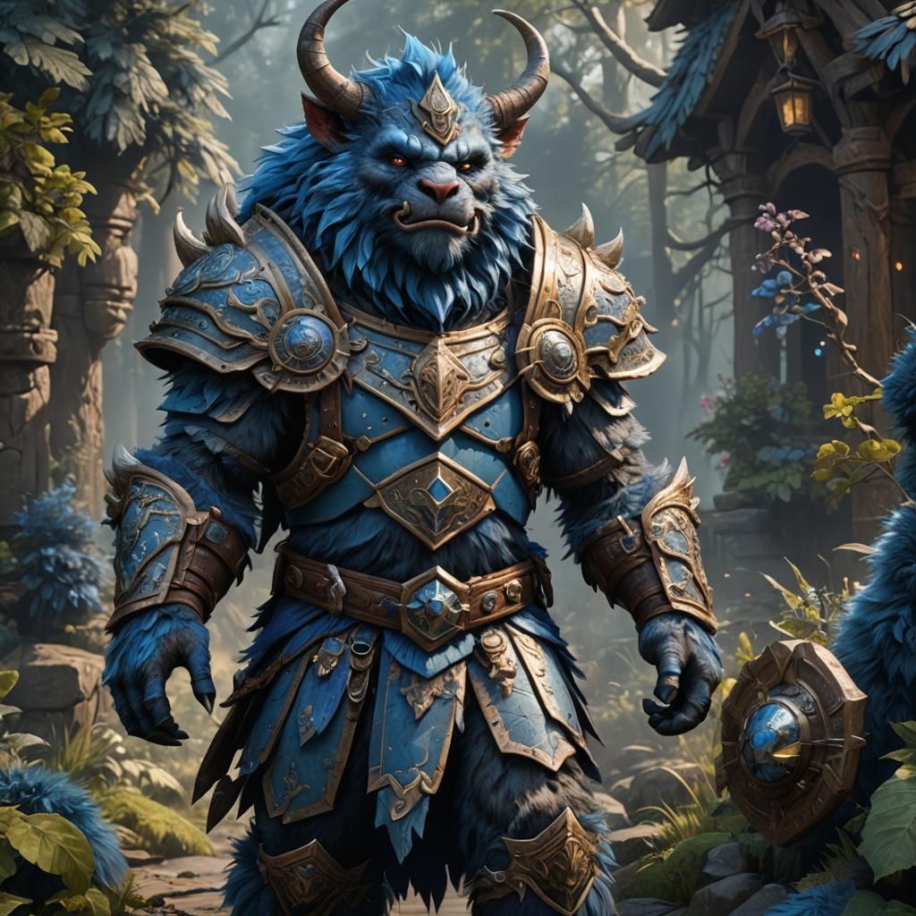 Friendly Blue Bugbear in Detailed Matte Painting