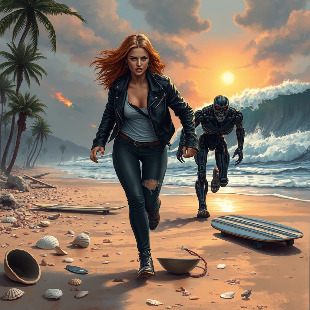 Sarah Connor's Hokusai-Style Escape from Terminator