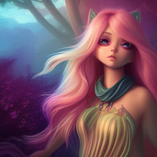 Cute Cat Girl with Blonde Hair in Digital Art