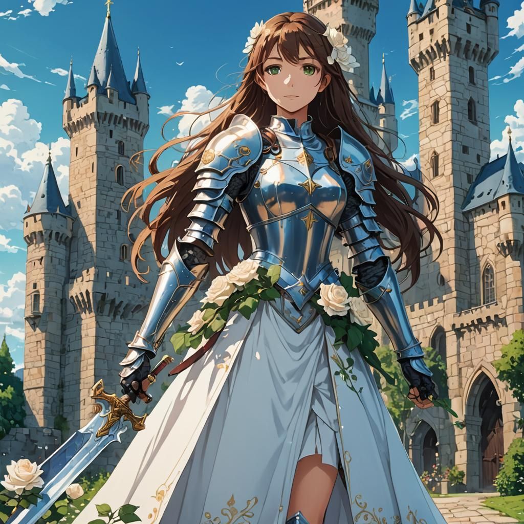 Anime Knight with Rose Sword and Castle