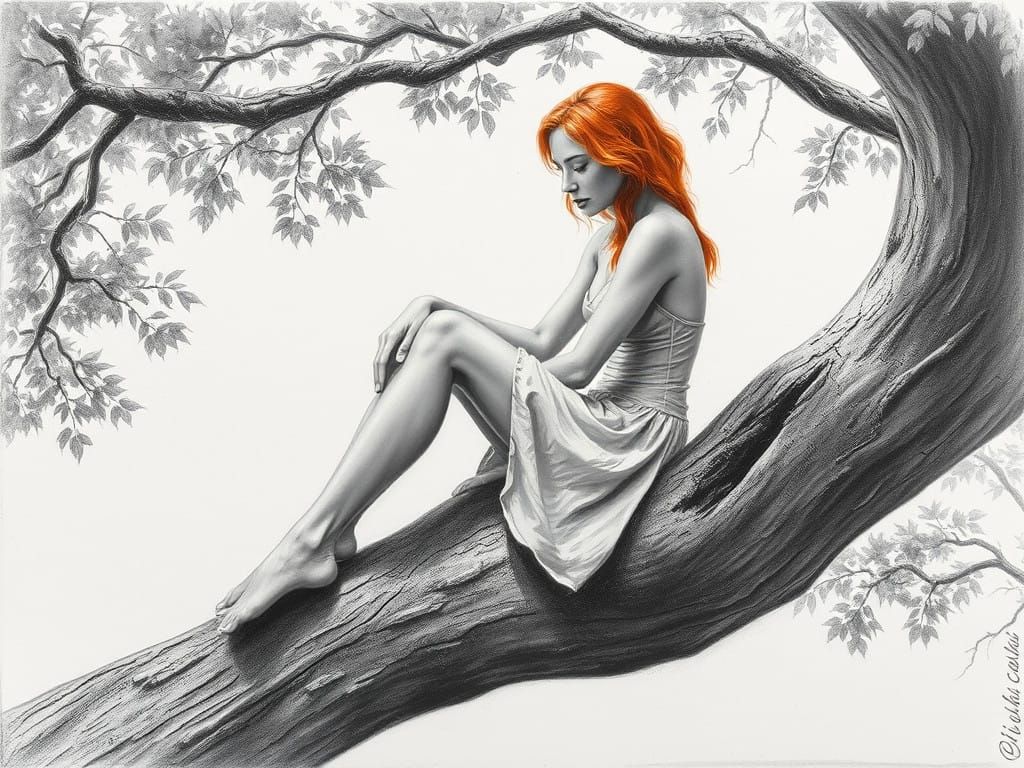 Ethereal Female Form in Hyperdetailed Charcoal Drawing