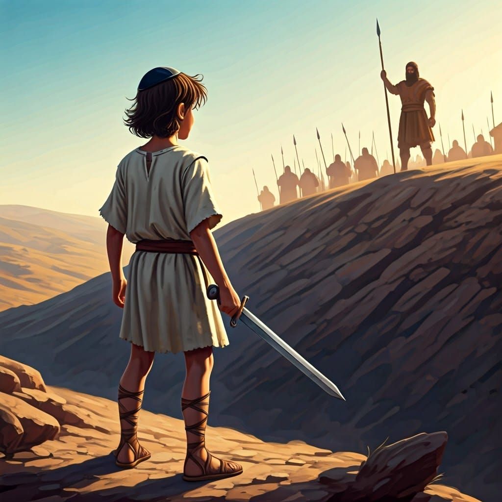 Young Hebrew Hasidic Warrior in Ancient Shepherd Attire