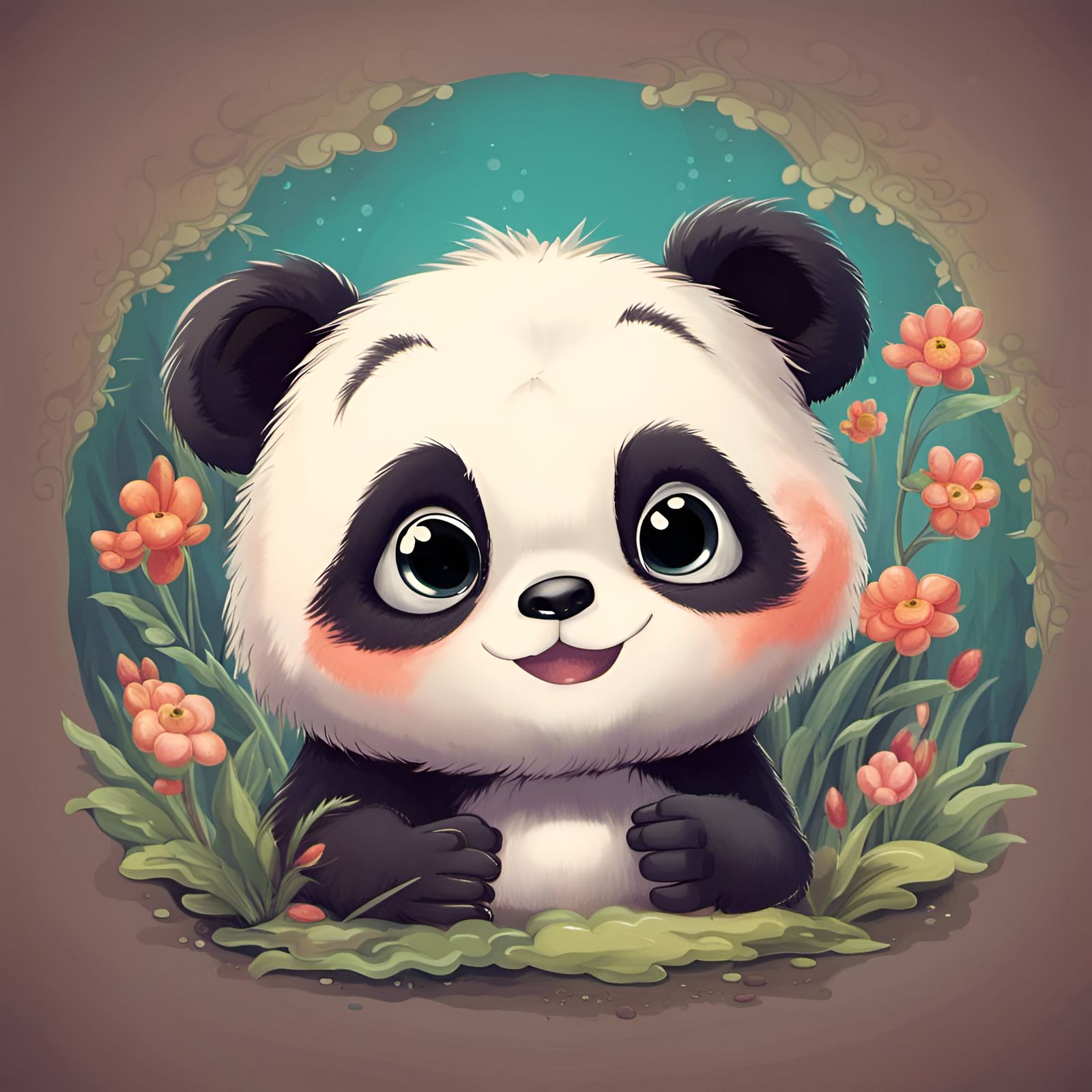 Chibi Panda Plays Peek-A-Boo: Fantasy Concept Art