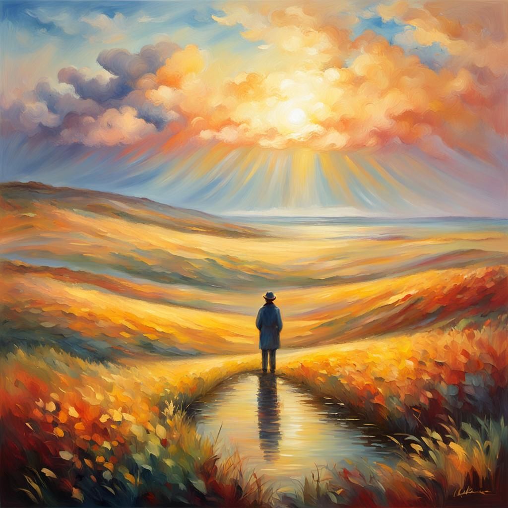 Impressionist Landscape with Figure in Golden Light