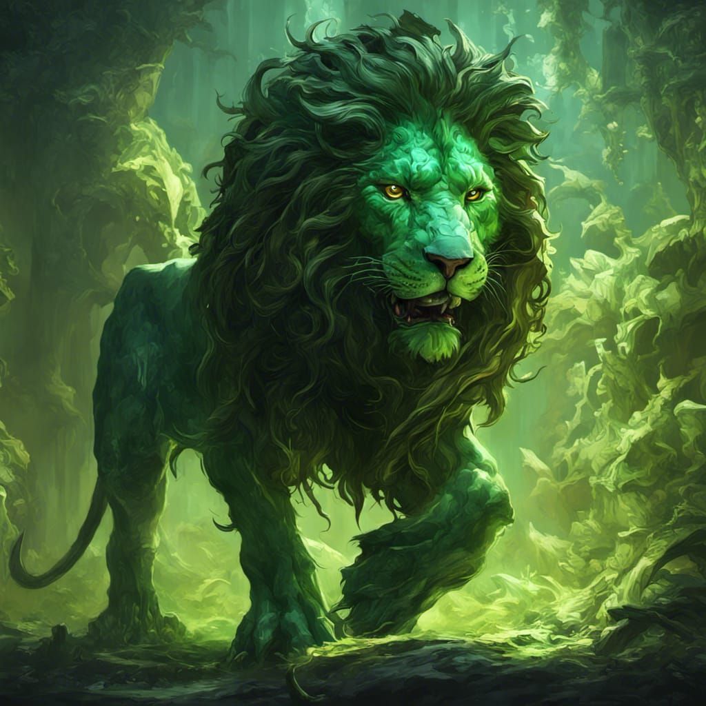 Green Lion Ghost in Dark Fantasy Style