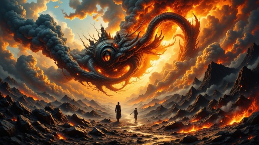 Fiery Hurricane Tempest in Fantasy Ink Style