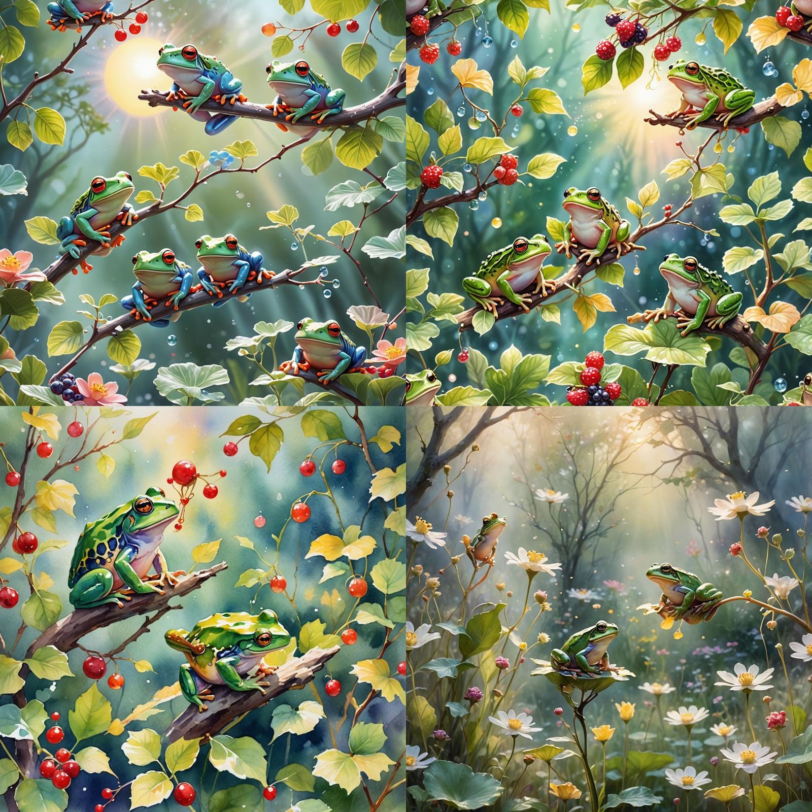 Berry Frogs Jumping in Divine Sunshine