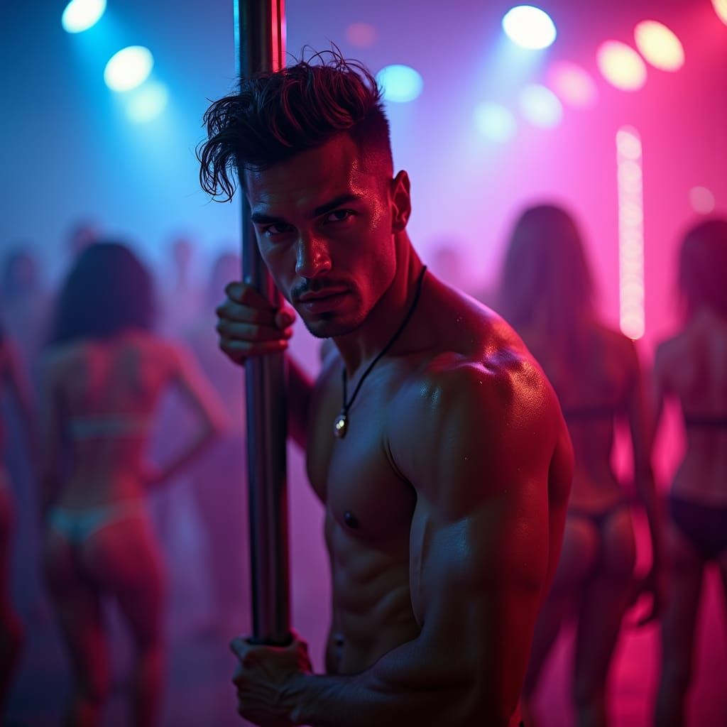 Nightclub Pole Dancer in Neon Lights