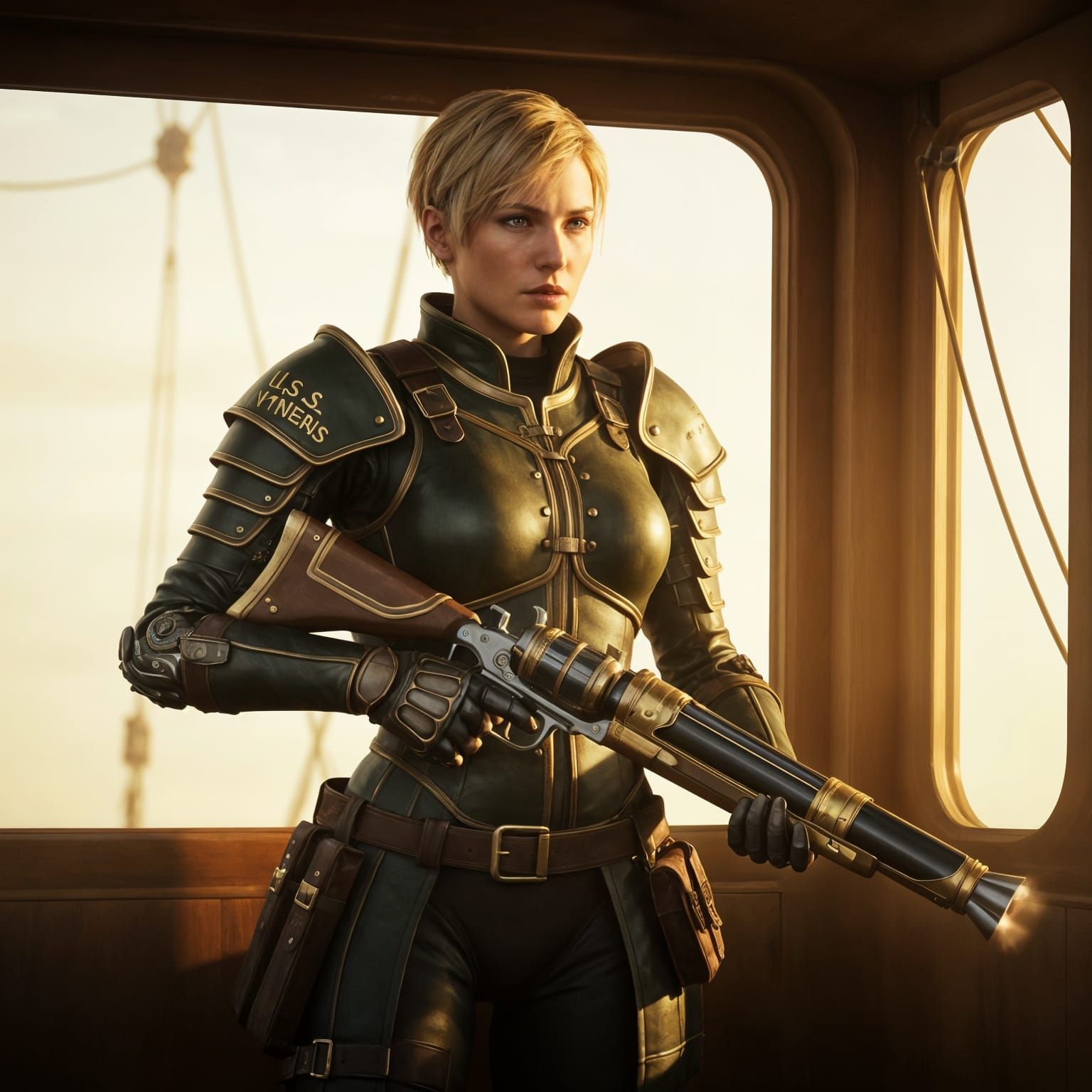 Steampunk Airship Commander Brenna with Musket