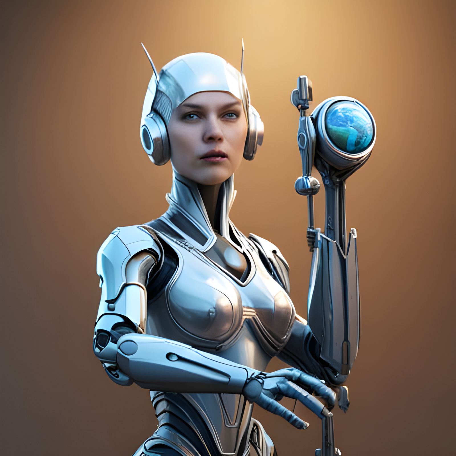 Cyberpunk Knight with Hourglass Earth, Sci-Fi Art