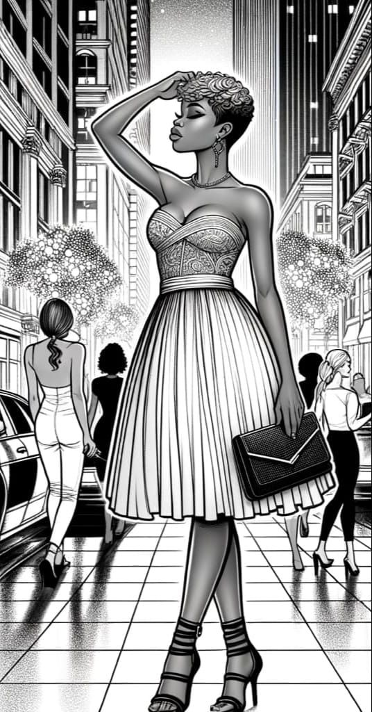 Empowered Black Woman in Regal Downtown Nightlife