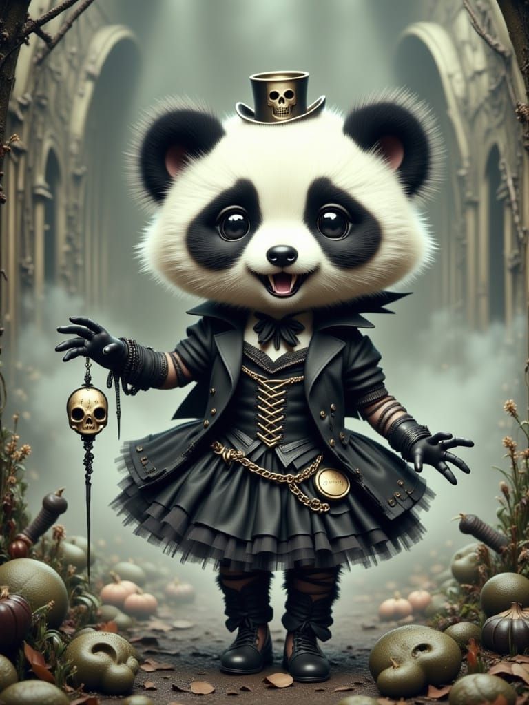 Gothic Chibi Panda in Surrealist Style
