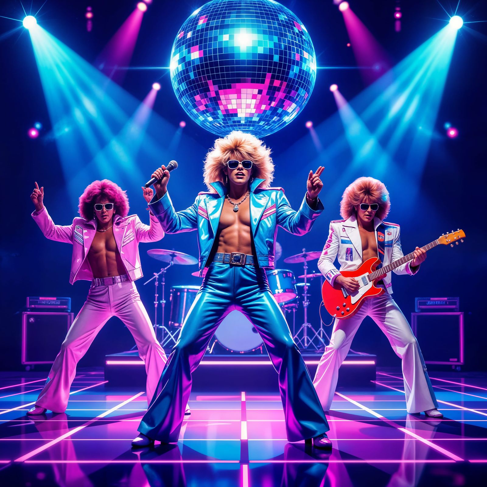 80's Band Performing on Stage with Disco Ball